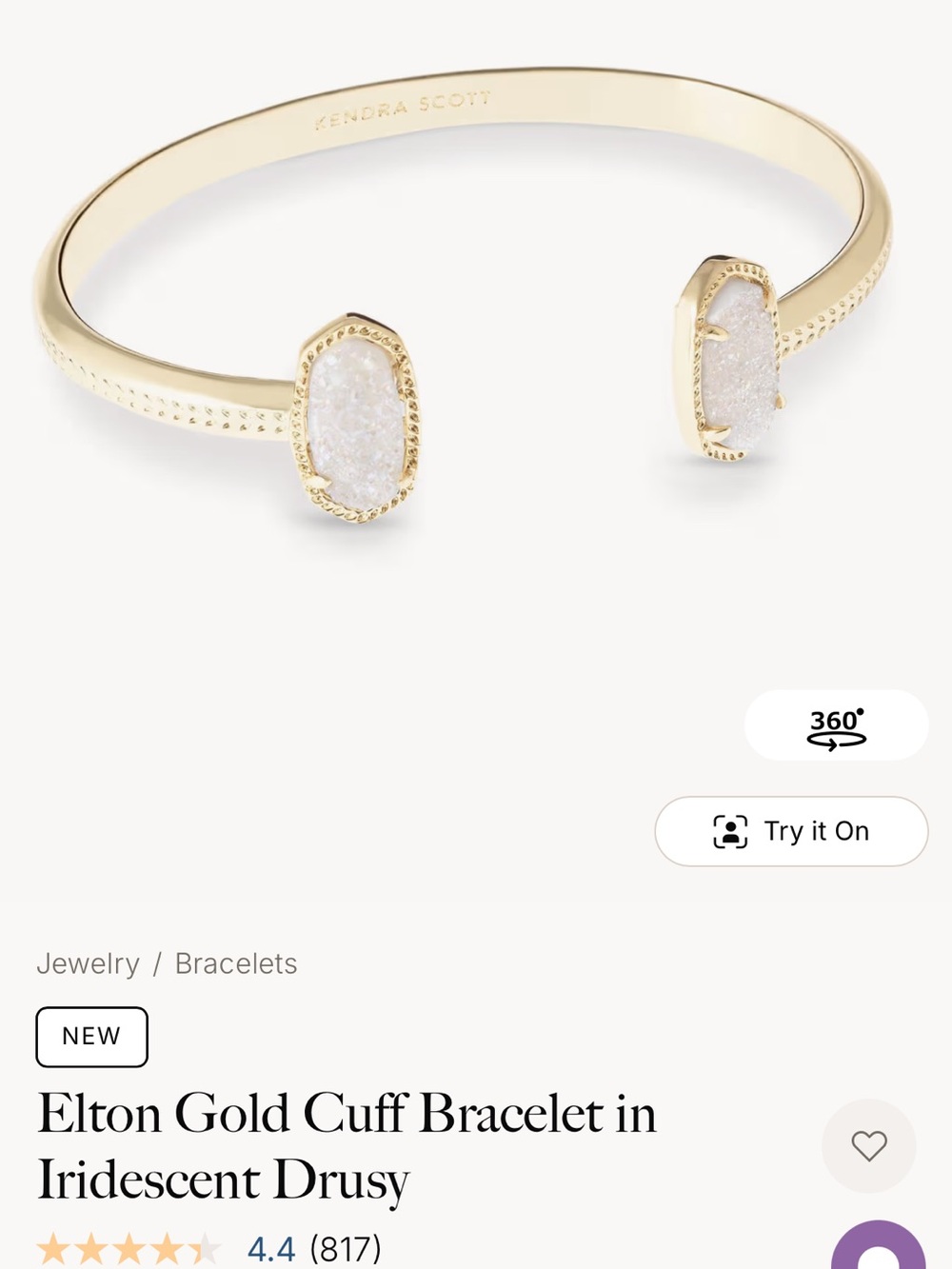 Kendra Scott Gold Open Cuff Bracelet with Iridescent Drusy Ends